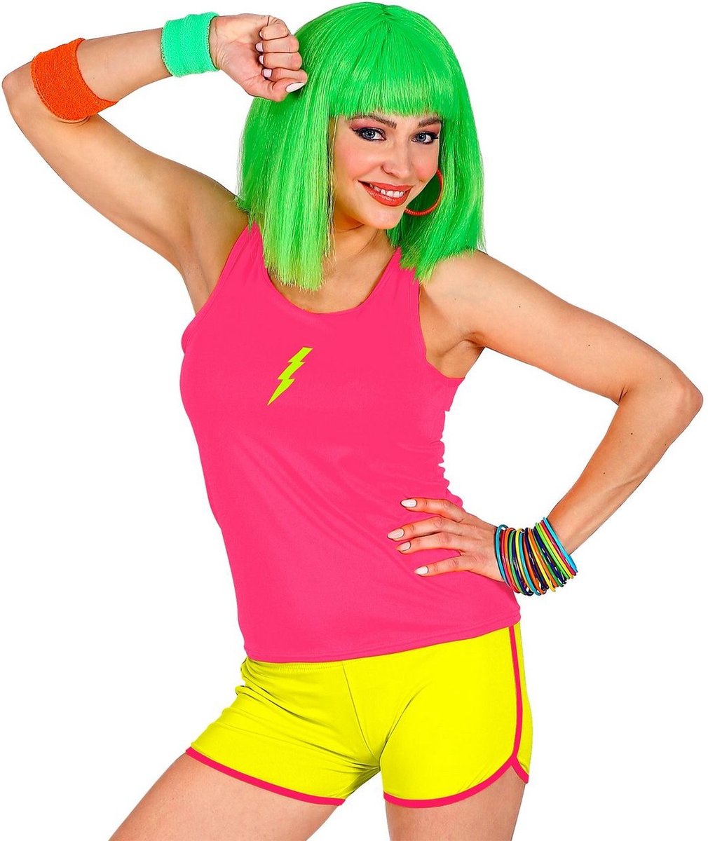 Jaren 80 & 90 Kostuum | Sportieve Hotpants Neon Geel Vrouw | One Size | Carnaval kostuum | Verkleedkleding